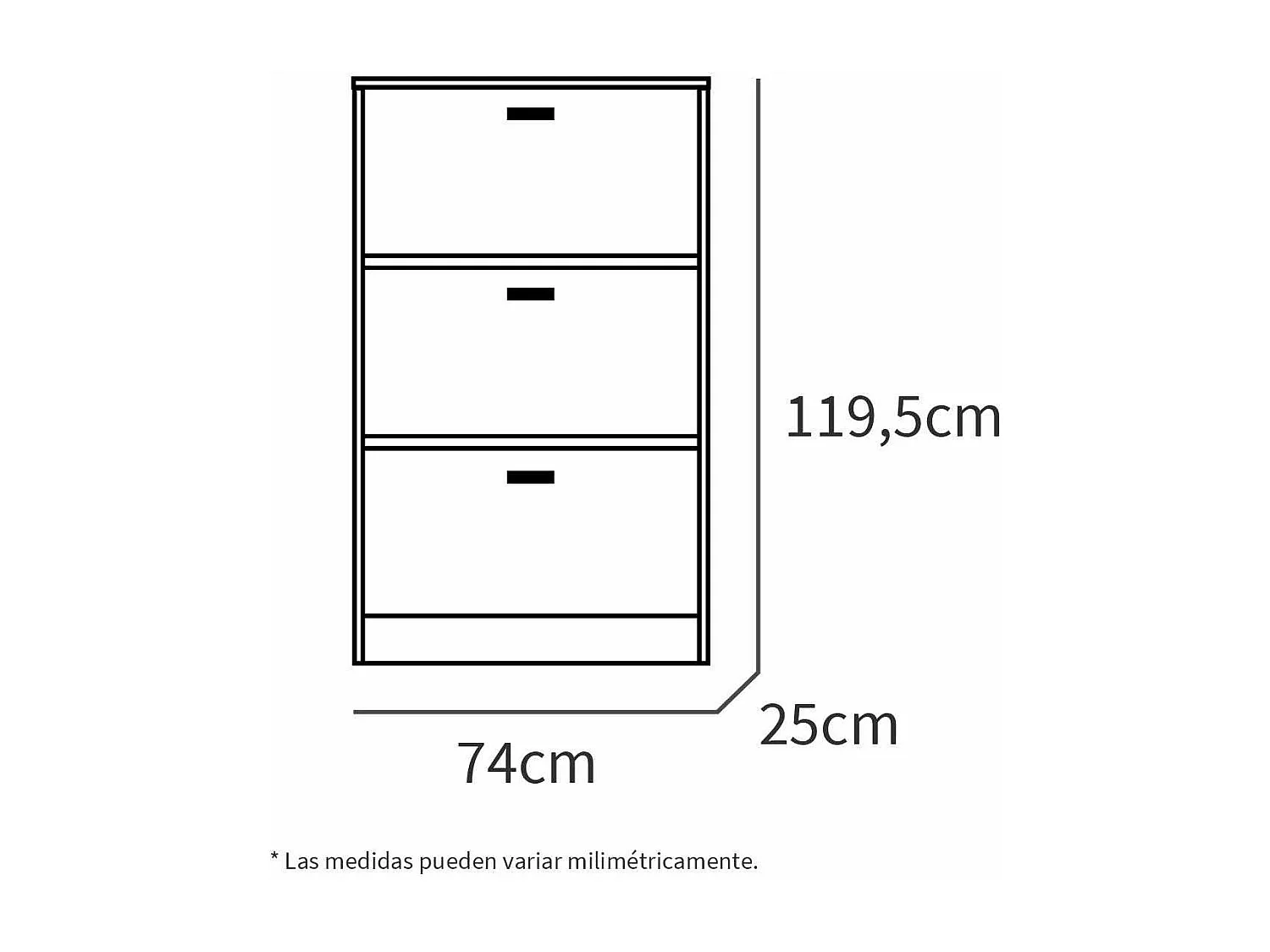 Zapatero 3 trampones Toledo en blanco. 74cm(ancho) 119.5cm(altura) 25cm(fondo)