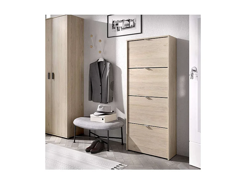 Mueble Zapatero Jaen con 4 trampones en natural. 61 cm(ancho) 149 cm(altura) 25 cm(fondo)