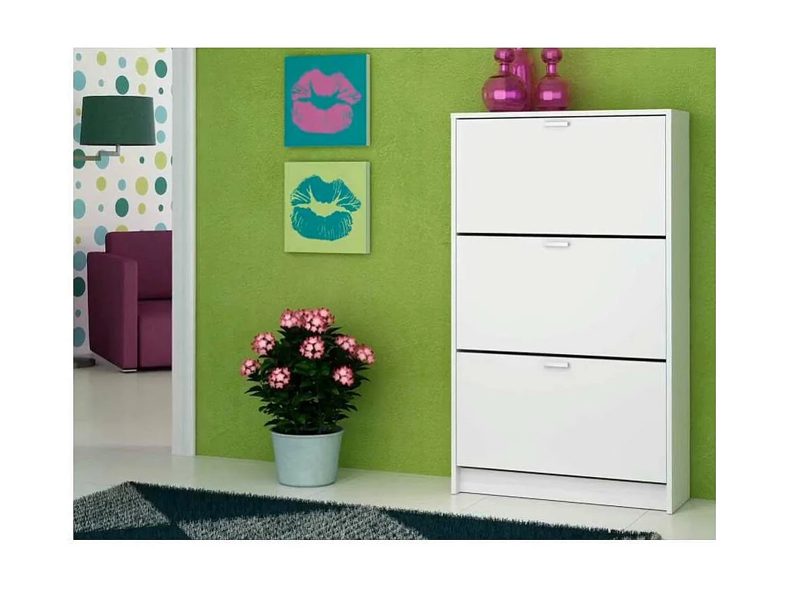 Mueble Zapatero Pili con 3 trampones en blanco. 70 cm(ancho) 120 cm(altura) 25 cm(fondo)