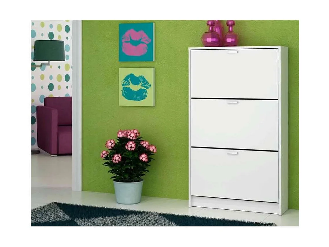 Mueble Zapatero Pili con 3 trampones en blanco. 70 cm(ancho) 120 cm(altura) 25 cm(fondo)
