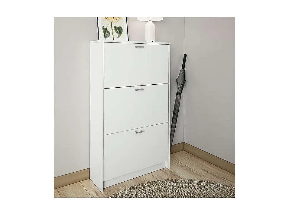 Mueble Zapatero Pili con 3 trampones en blanco. 70 cm(ancho) 120 cm(altura) 25 cm(fondo)