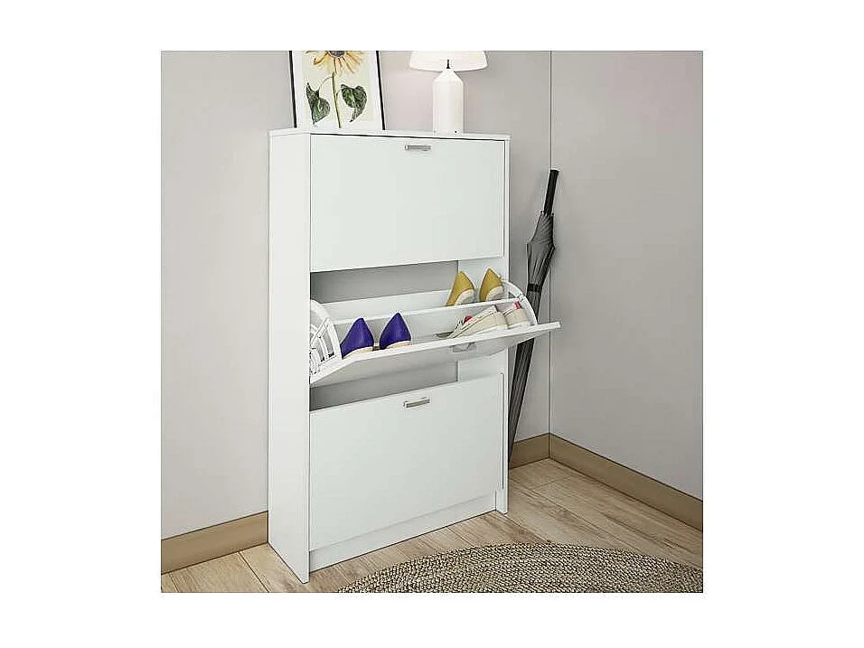 Mueble Zapatero Pili con 3 trampones en blanco. 70 cm(ancho) 120 cm(altura) 25 cm(fondo)