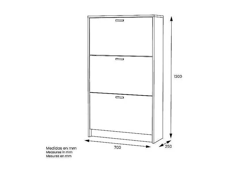 Mueble Zapatero Pili con 3 trampones en blanco. 70 cm(ancho) 120 cm(altura) 25 cm(fondo)