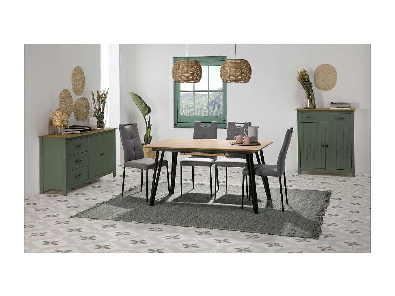 Mueble auxiliar 2 puertas 1 cajón Mariana acabado verde, 110 cm(alto) 90 cm(ancho) 40 cm(