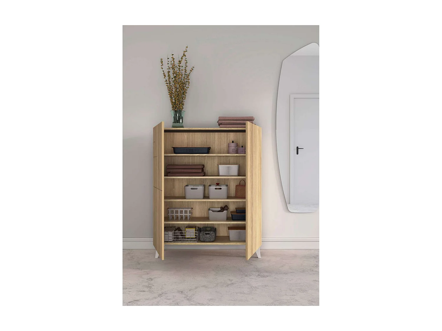 Zapatero 2 puertas modelo 514 acabado roble oscuro patas blancas, 112x90x27 (alto x ancho