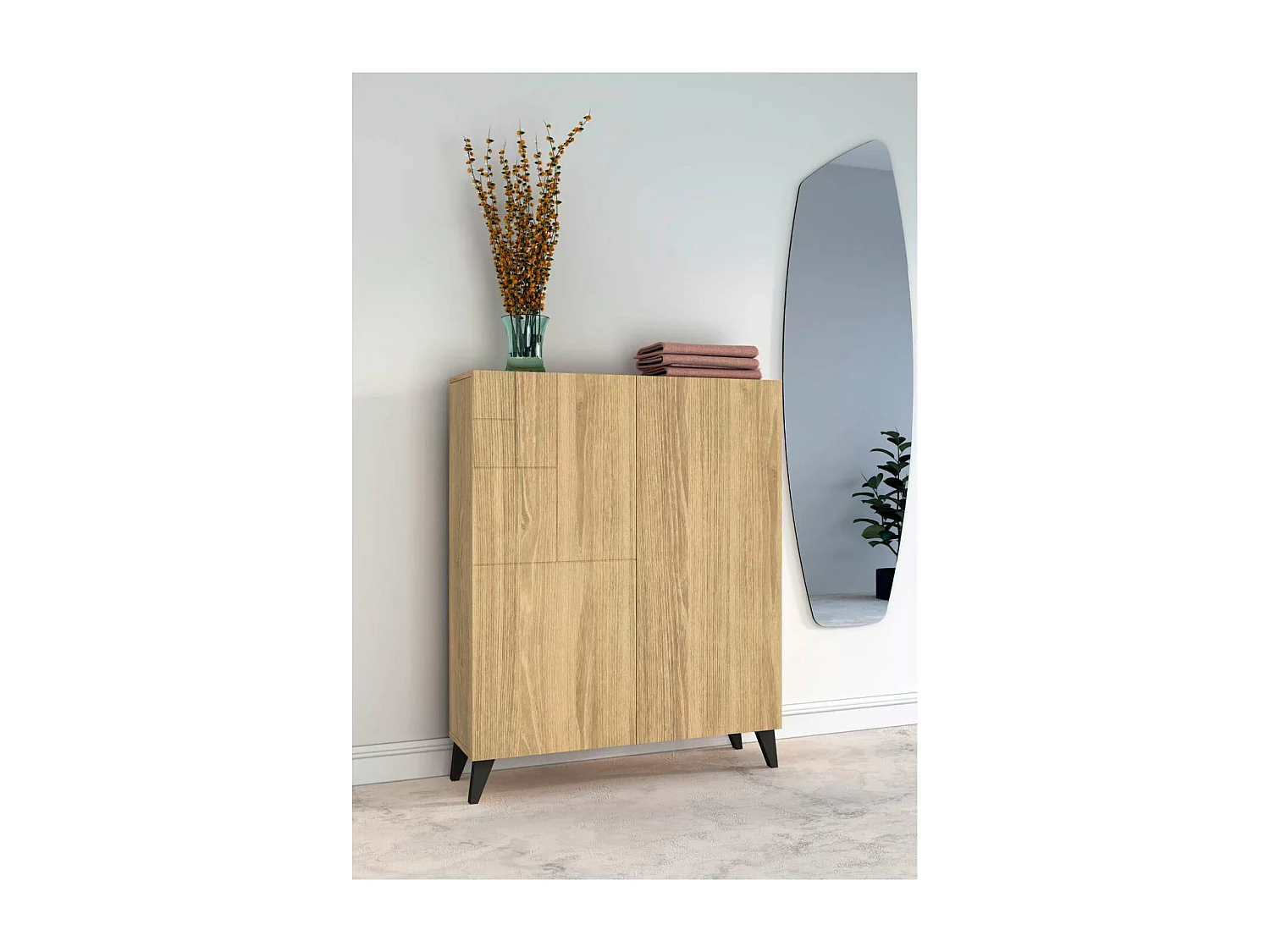 Zapatero 2 puertas modelo 514 acabado roble oscuro patas negras, 112x90x27 (alto x ancho x