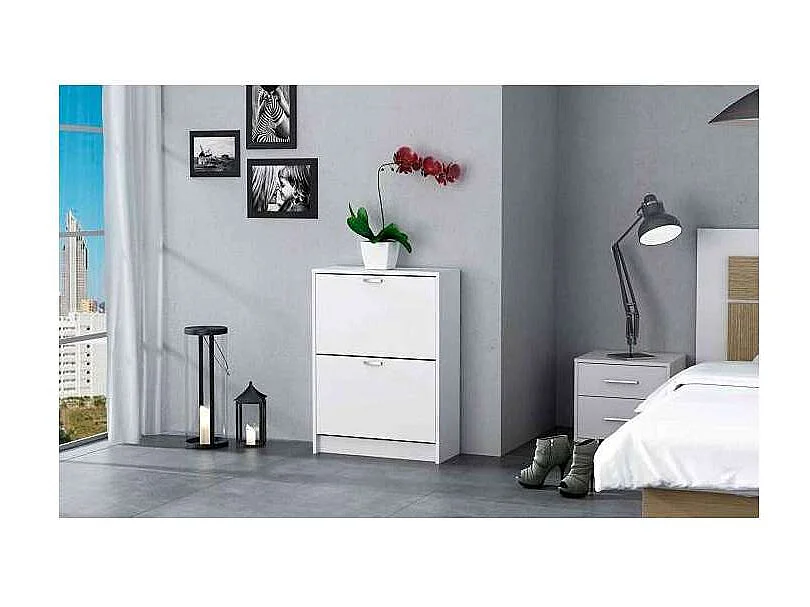 Mueble Zapatero Manila con 2 trampones en blanco. 60 cm(ancho) 81.6 cm(altura) 25 cm(fondo