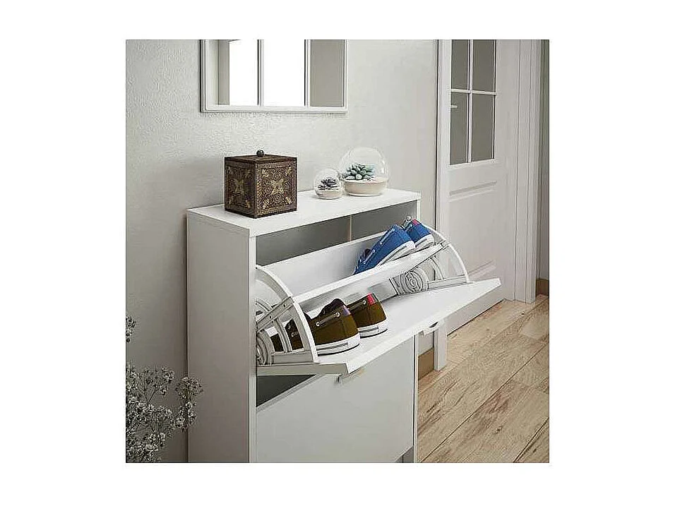 Mueble Zapatero Manila con 2 trampones en blanco. 60 cm(ancho) 81.6 cm(altura) 25 cm(fondo