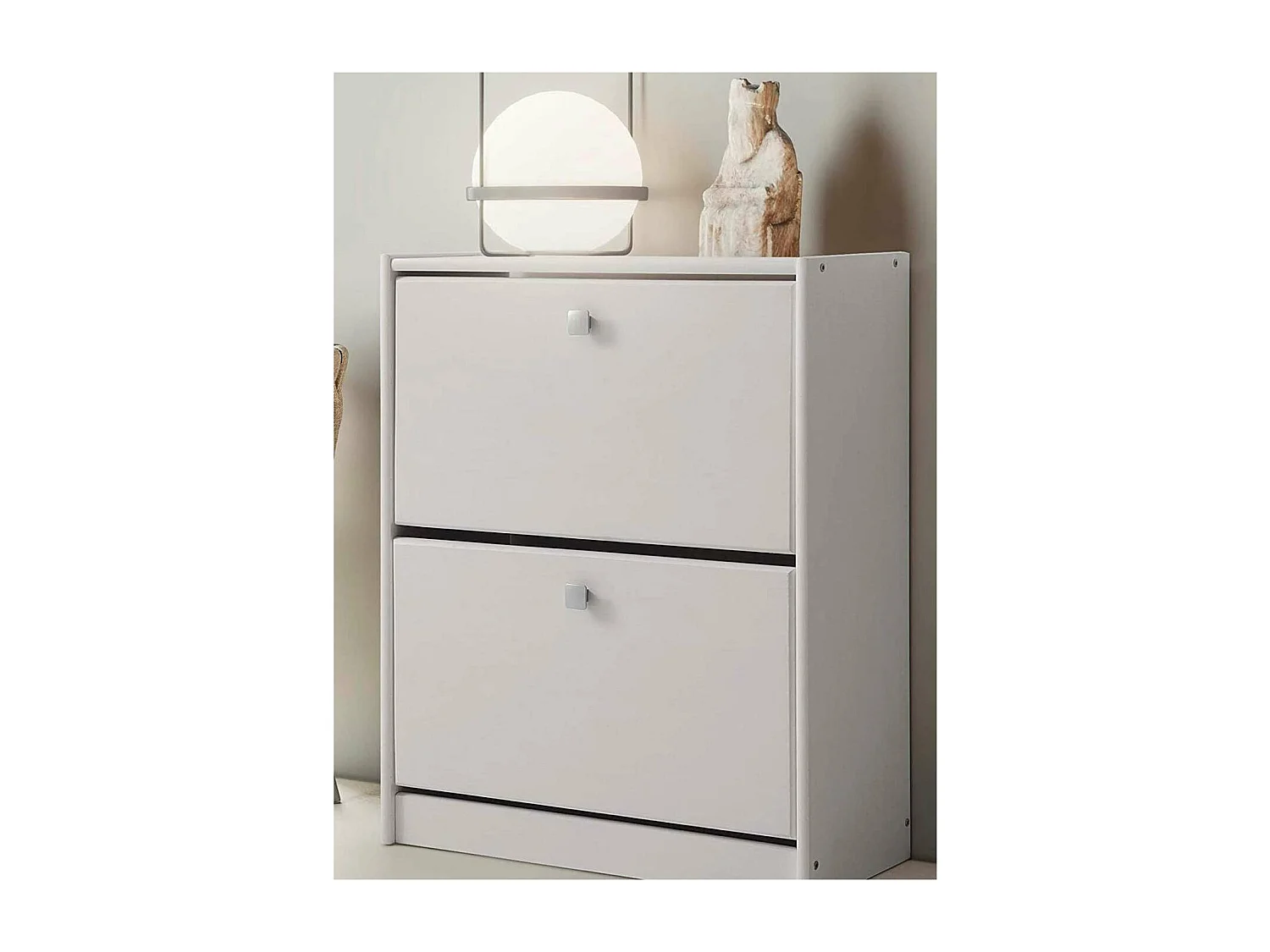 Zapatero 2 trampones acabado madera maciza de pino color blanco lavado 77.5cm(alto)63 cm(a