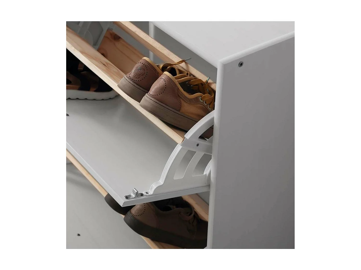 Zapatero 2 trampones acabado madera maciza de pino color blanco lavado 77.5cm(alto)63 cm(a