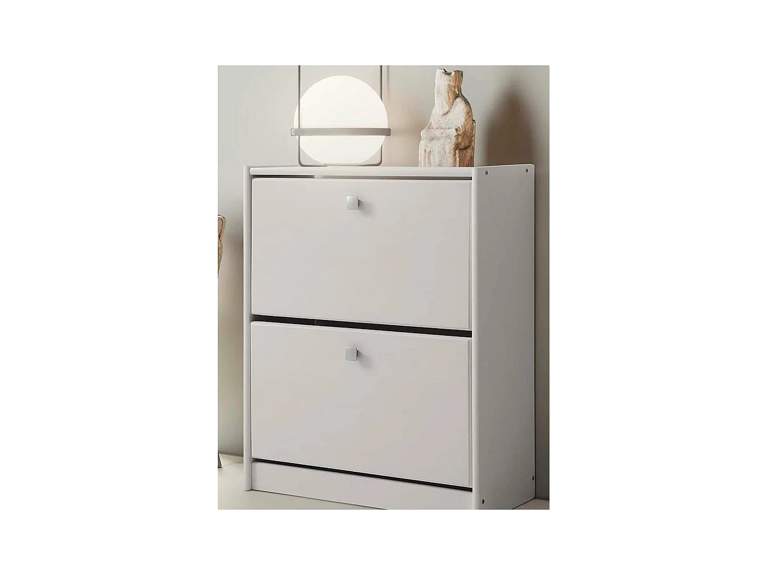 Zapatero 2 trampones acabado madera maciza de pino color blanco lavado 77.5cm(alto)63 cm(a