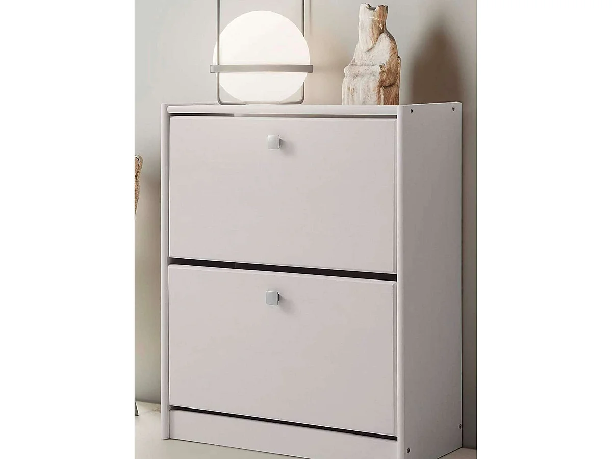Zapatero 2 trampones acabado madera maciza de pino color blanco lavado 77.5cm(alto)63 cm(a