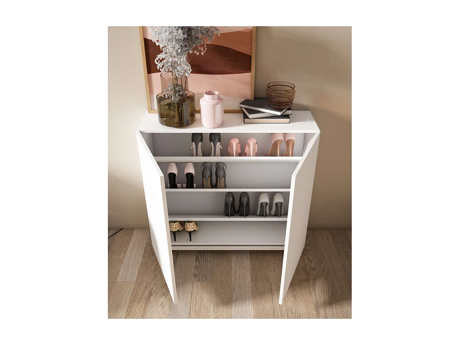 Zapatero 2 puertas modelo 513 acabado blanco, 90x90x27 (alto x ancho x fondo)