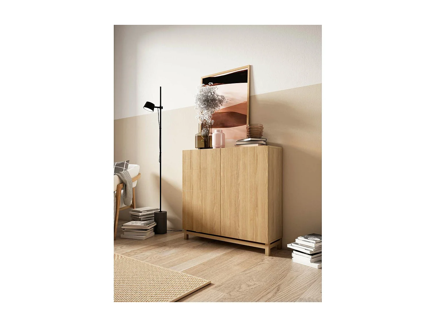 Zapatero 2 puertas modelo 513 acabado roble oscuro, 90x90x27 (alto x ancho x fondo)