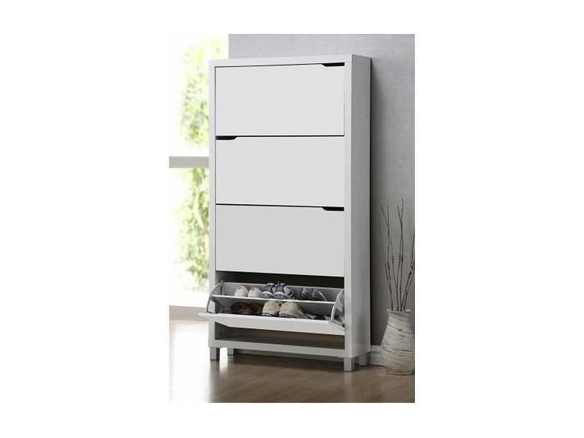 Zapatero 4 puertas kubox acabado blanco, 79 cm(ancho) 155 cm(altura) 24 cm(fondo)