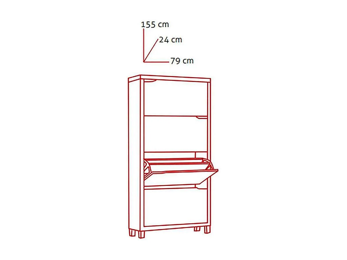 Zapatero 4 puertas kubox acabado blanco, 79 cm(ancho) 155 cm(altura) 24 cm(fondo)