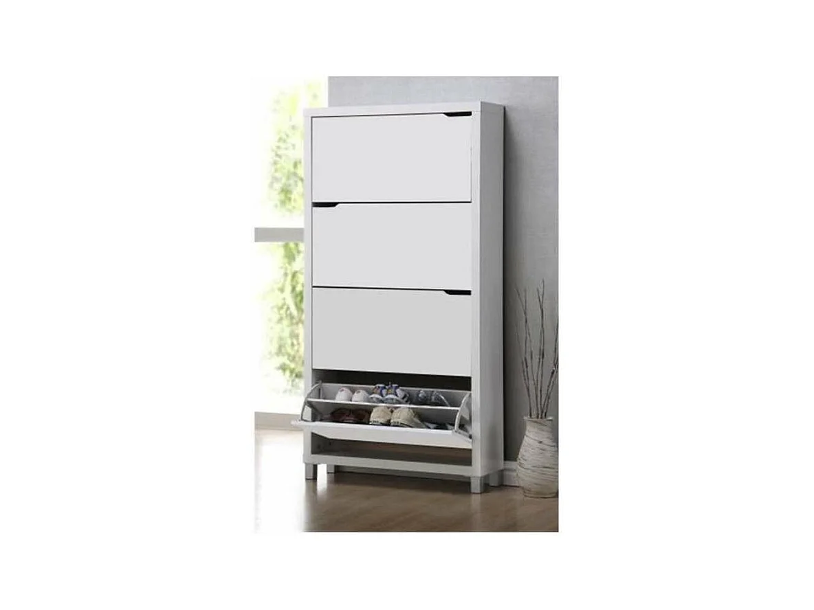 Zapatero 4 puertas kubox acabado blanco, 79 cm(ancho) 155 cm(altura) 24 cm(fondo)