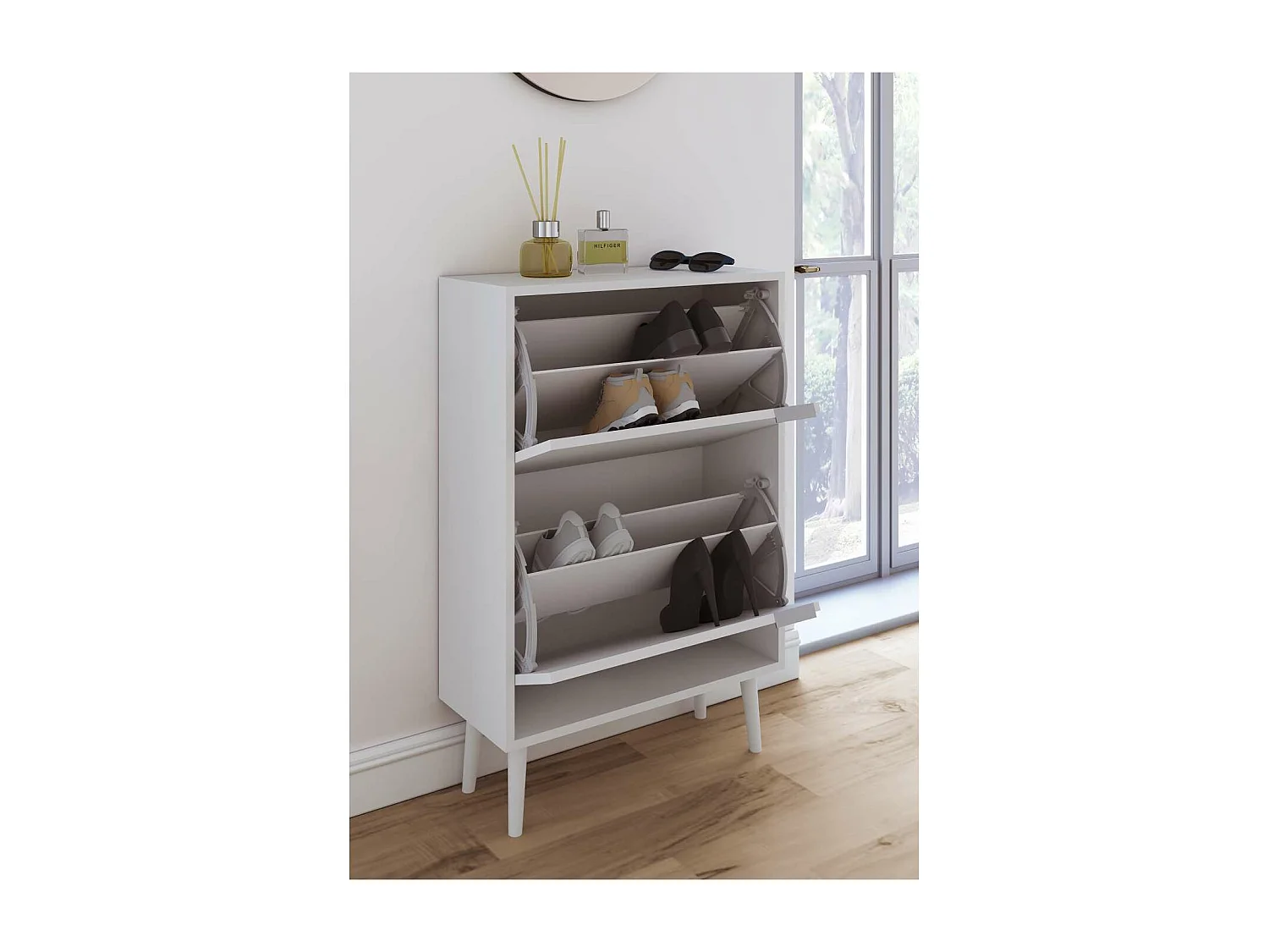 Zapatero 2 trampones modelo 527 acabado blanco, 92x60x25 (alto x ancho x fondo)