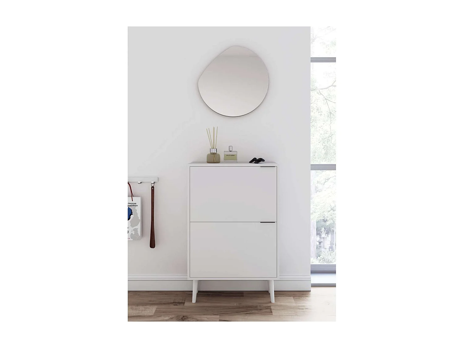 Zapatero 2 trampones modelo 527 acabado blanco, 92x60x25 (alto x ancho x fondo)