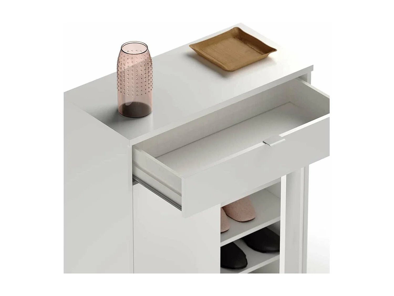 Armario zapatero Berlin en blanco brillo. 75 cm(ancho) 101 cm(altura) 36 cm(fondo)