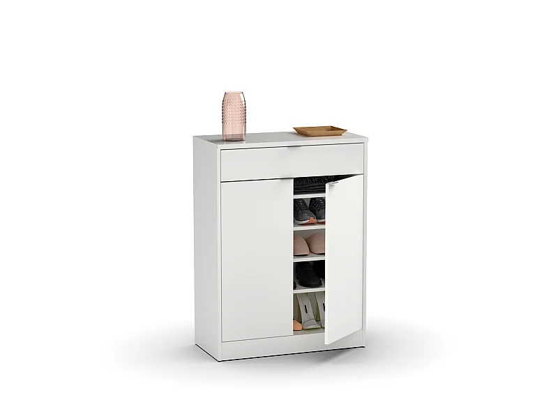 Armario zapatero Berlin en blanco brillo. 75 cm(ancho) 101 cm(altura) 36 cm(fondo)
