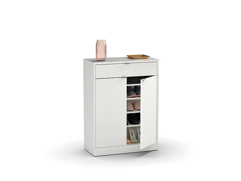 Armario zapatero Berlin en blanco brillo. 75 cm(ancho) 101 cm(altura) 36 cm(fondo)