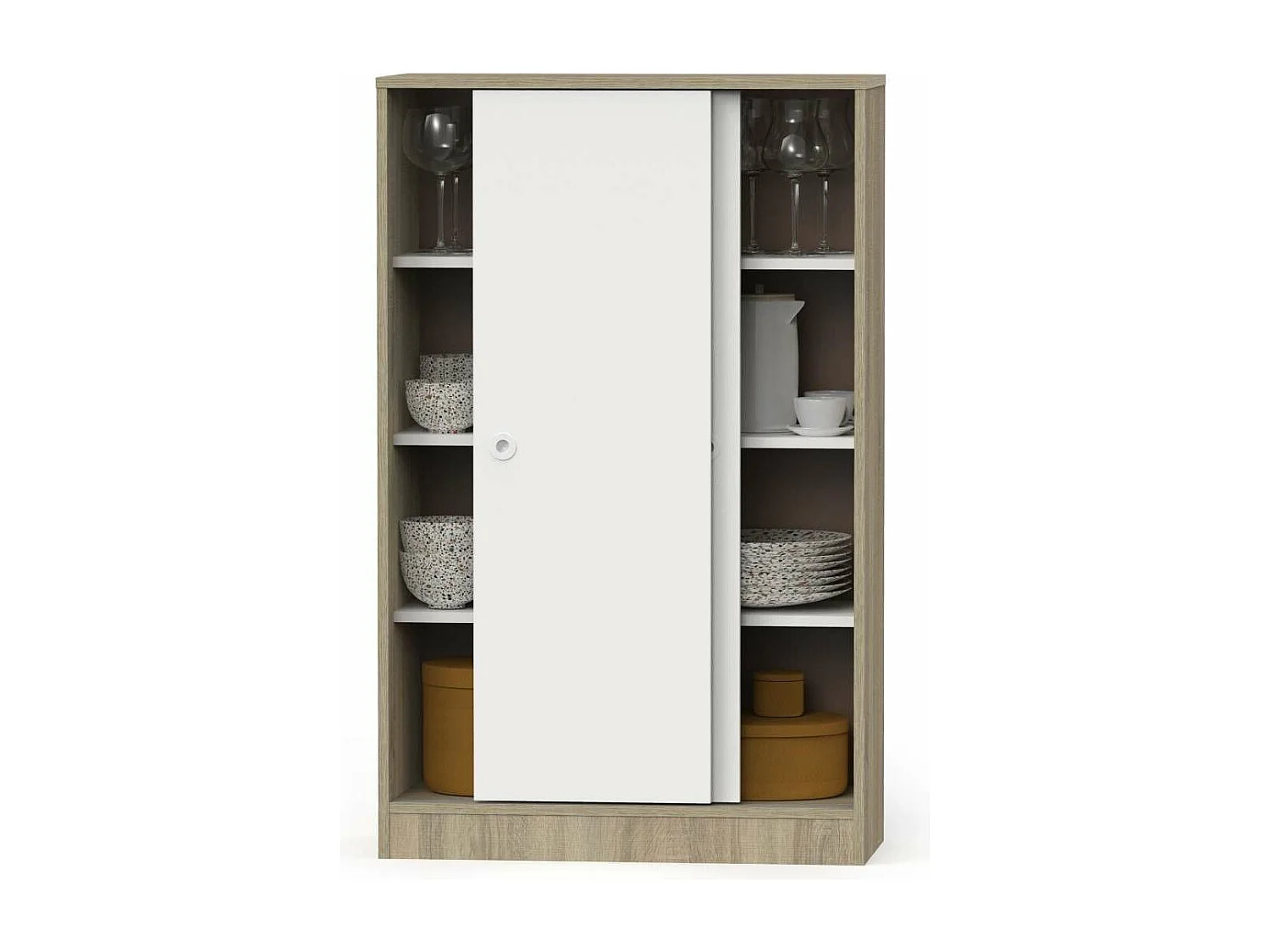 Armario bajo multiusos Tibet 2 correderas acabado roble cambrian/blanco, 120 cm(alto)74 cm