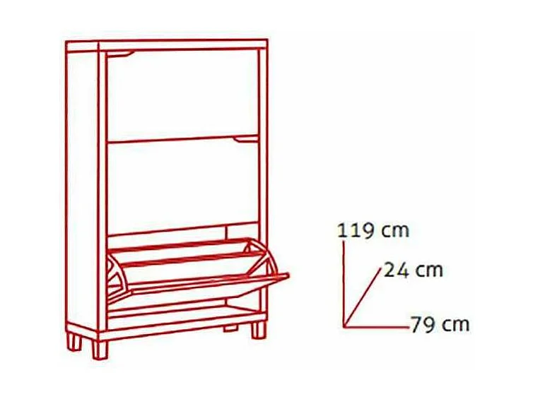 Zapatero 3 puertas kubox acabado blanco, 79 cm(ancho) 119 cm(altura) 24 cm(fondo)