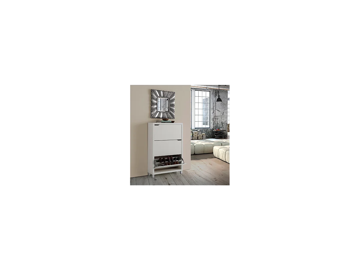 Zapatero 3 puertas kubox acabado blanco, 79 cm(ancho) 119 cm(altura) 24 cm(fondo)