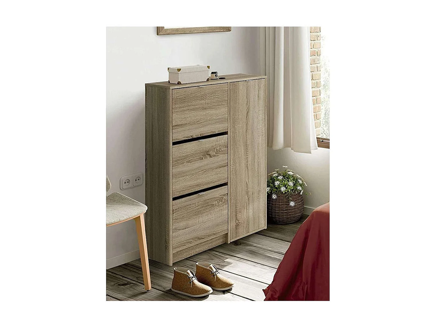 Zapatero 3 trampones y una puerta Trevi en roble cambrian. 85 cm(ancho) 122 cm(altura) 37