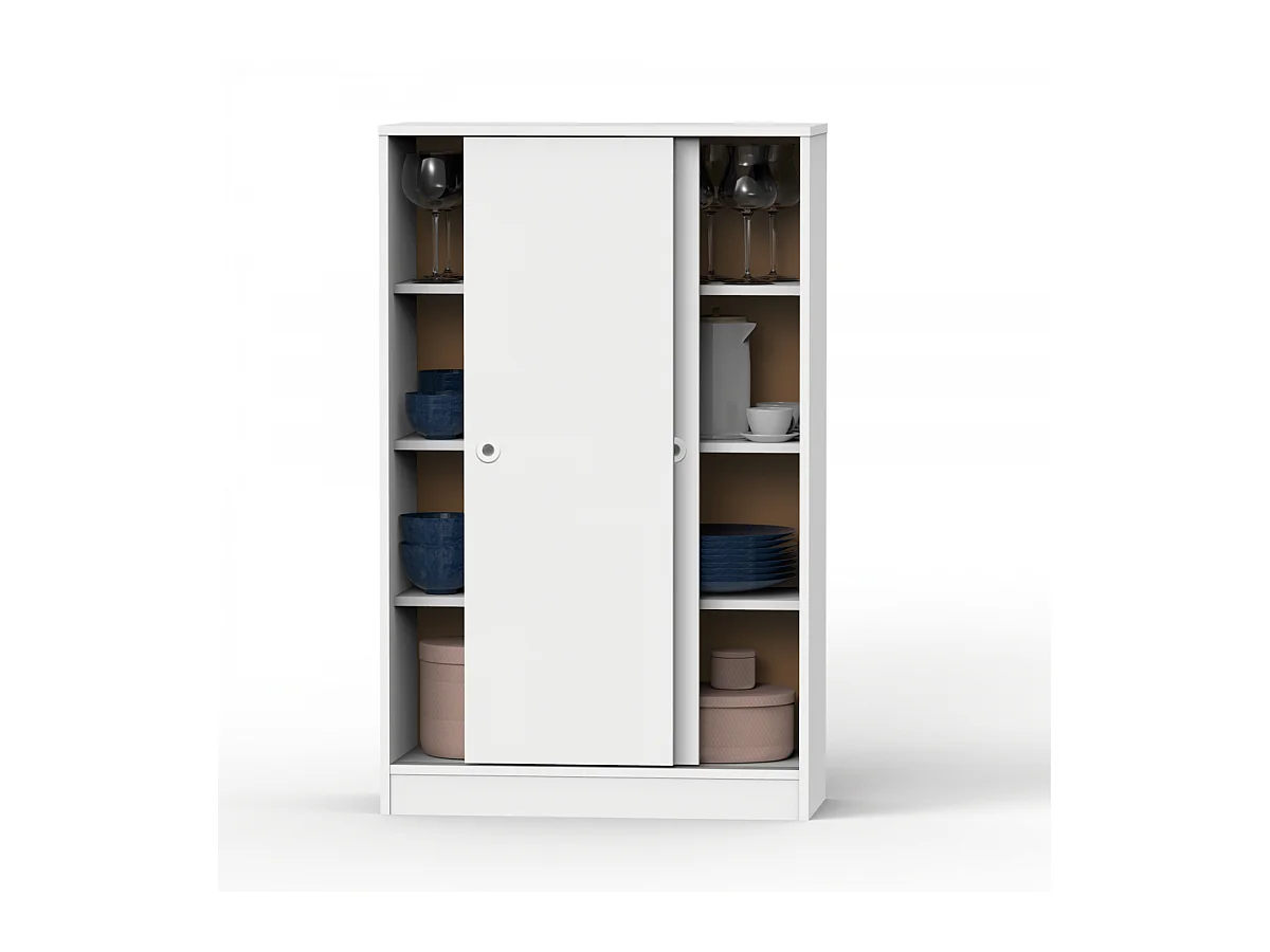 Armario bajo multiusos Tibet 2 correderas acabado blanco mate, 120 cm(alto)74 cm(ancho)33