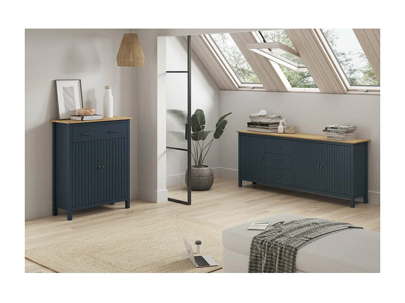 Mueble auxiliar 2 puertas 1 cajón Mariana acabado azul 110 cm(alto) 90 cm(ancho) 40 cm(la