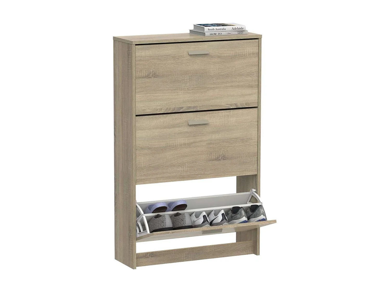 Zapatero 3 trampones Toledo en roble cambrian. 74cm(ancho) 119.5cm(altura) 25cm(fondo)