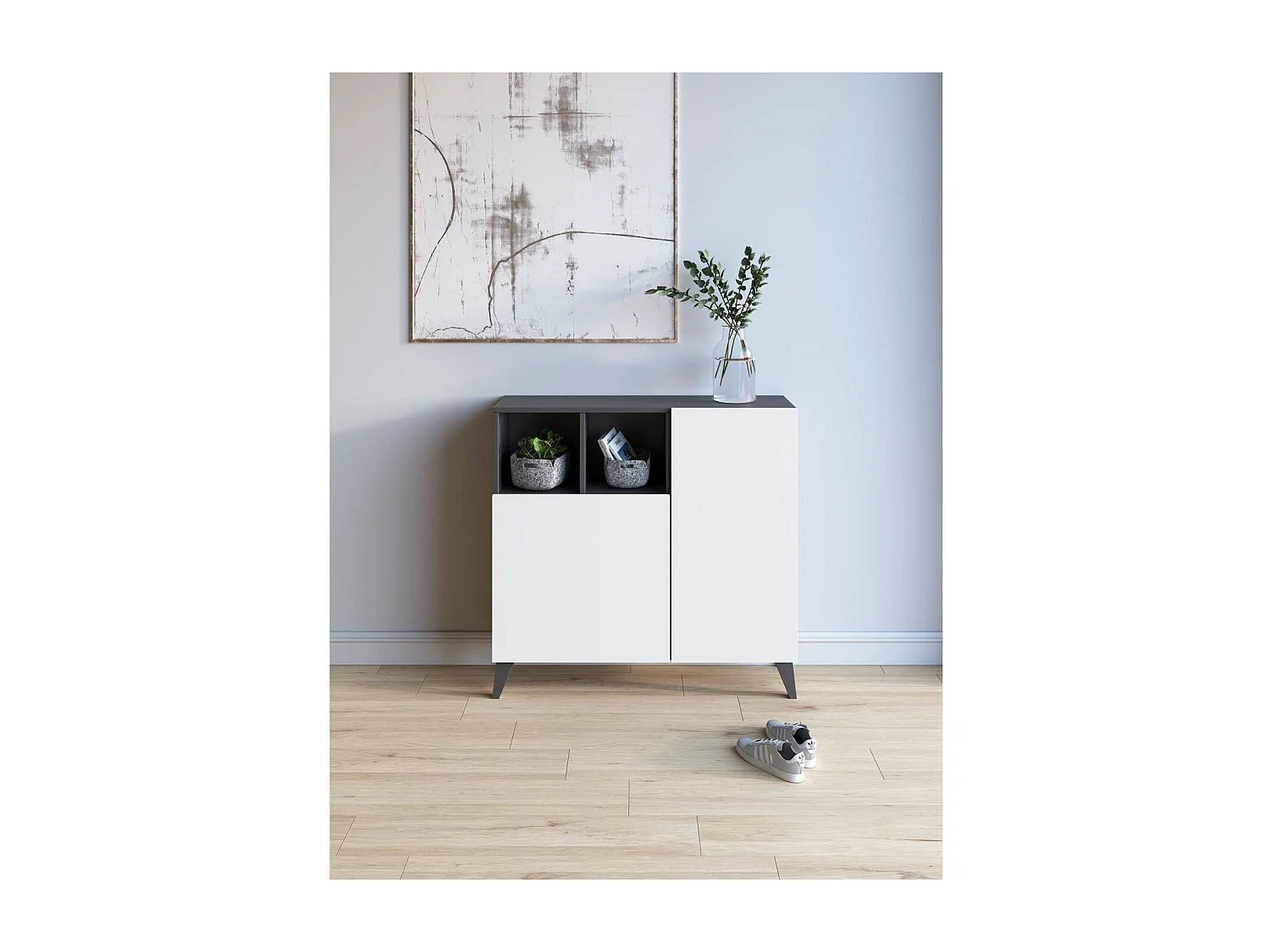 Zapatero modelo 510, acabado grafito/blanco, 90x90x26 (alto x ancho x fondo)