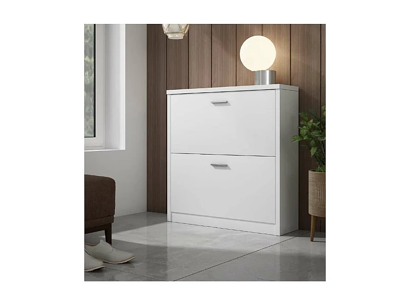 Zapatero 2 trampones Melisa en blanco. 83cm(ancho) 74cm(altura) 27cm(fondo)