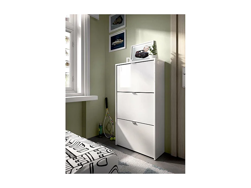 Zapatero 3 puertas Porcuna acabado blanco brillo, 61 cm(ancho) 113 cm(altura) 25 cm(fondo)