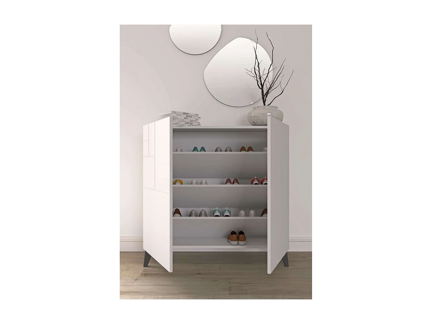 Zapatero modelo 512 acabado blanco, 90x90x27 (alto x ancho x fondo)