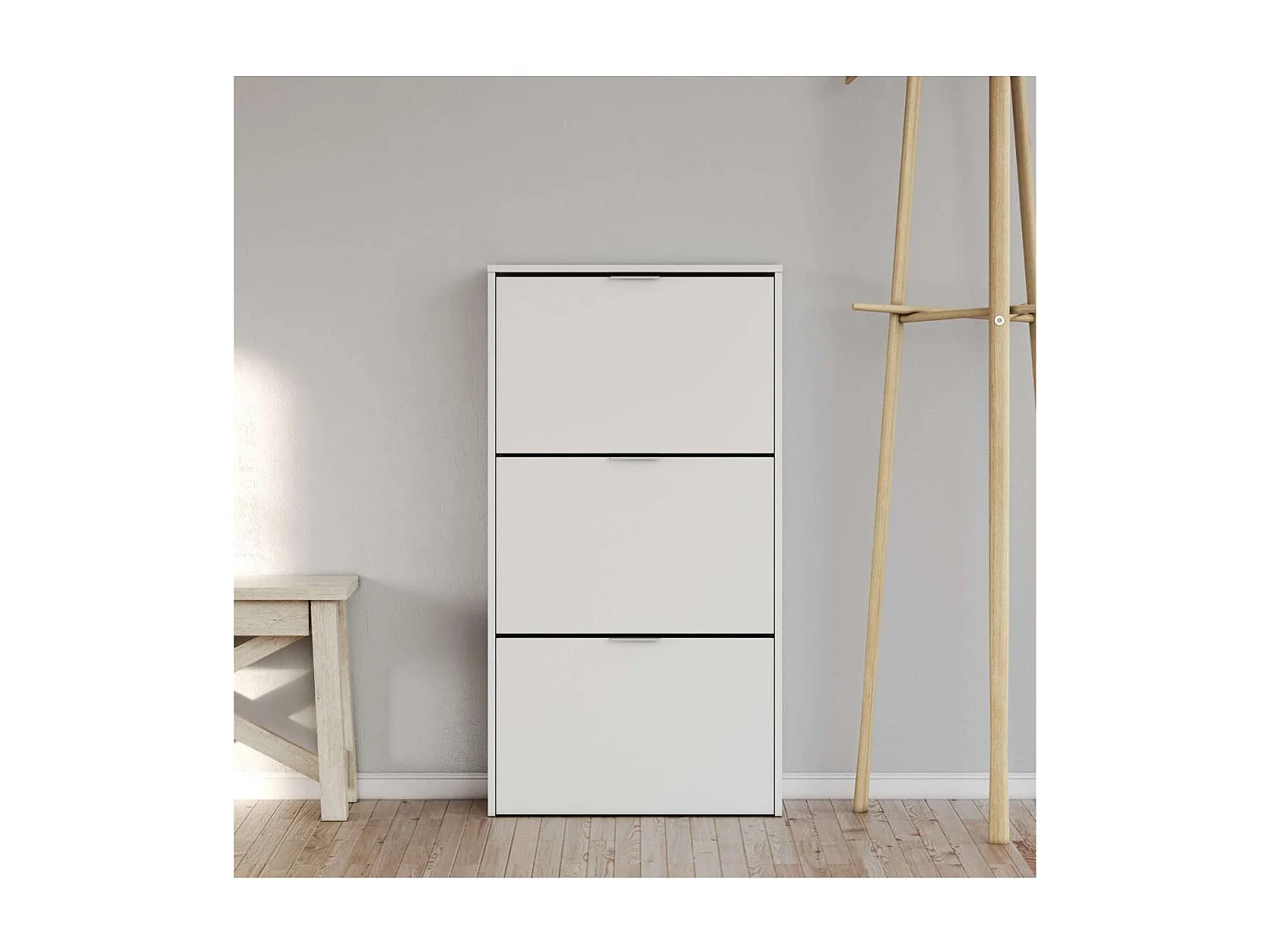 Mueble Zapatero 3 trampones Almanzora acabado blanco, 60 cm(ancho) 113 cm(altura) 22 cm(fo