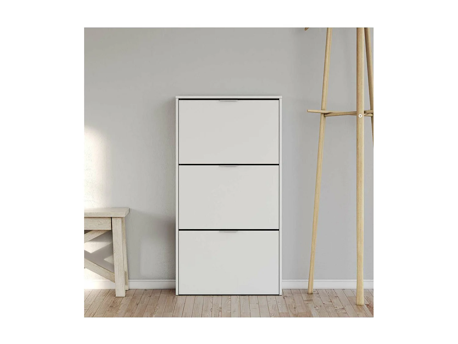 Mueble Zapatero 3 trampones Almanzora acabado blanco, 60 cm(ancho) 113 cm(altura) 22 cm(fo