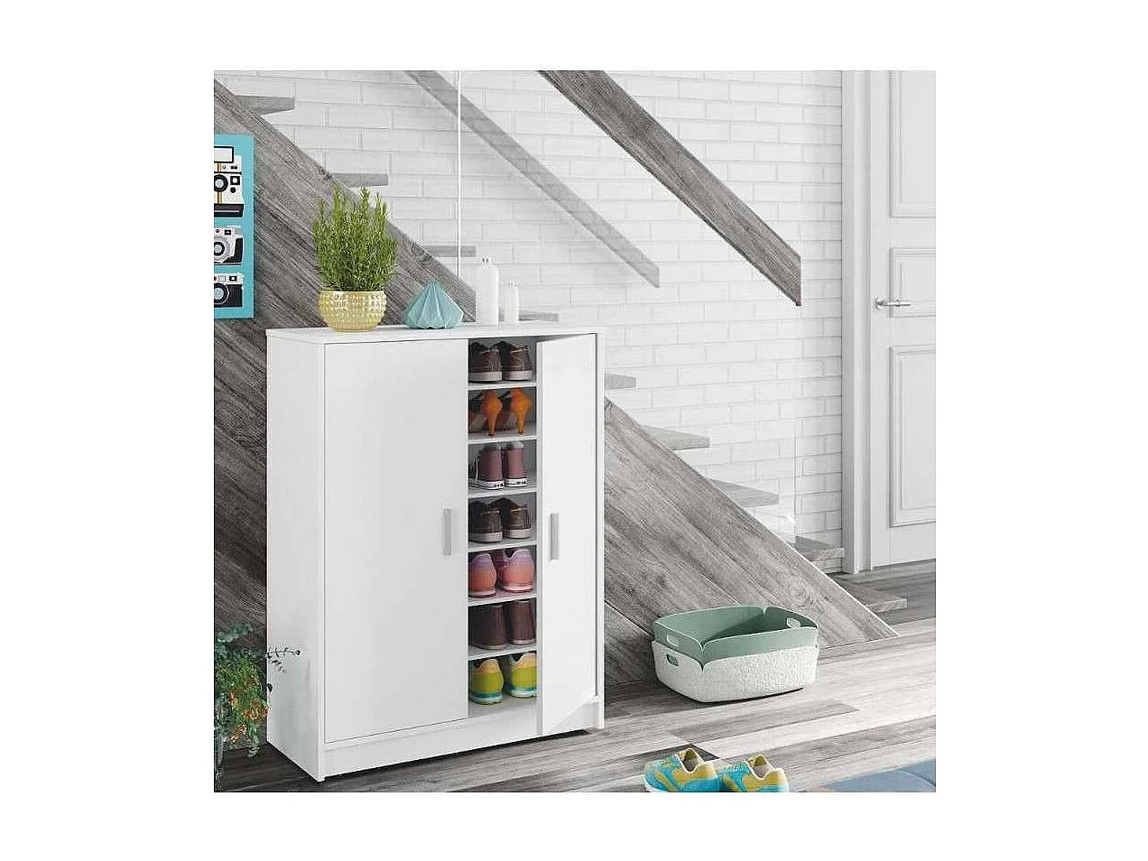 Armario multiusos 2 puertas Lassie en blanco, 75cm(ancho) 101cm(altura) 36cm(fondo)