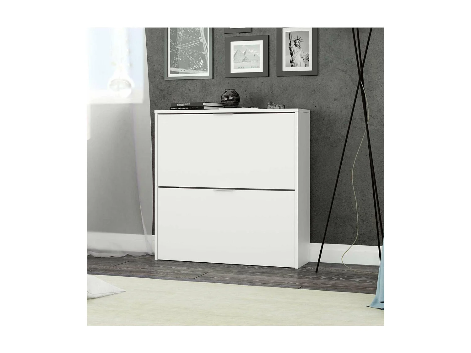 Zapatero 2 trampones Almanzora acabado blanco, 75 cm(ancho) 76 cm(altura) 22 cm(fondo)