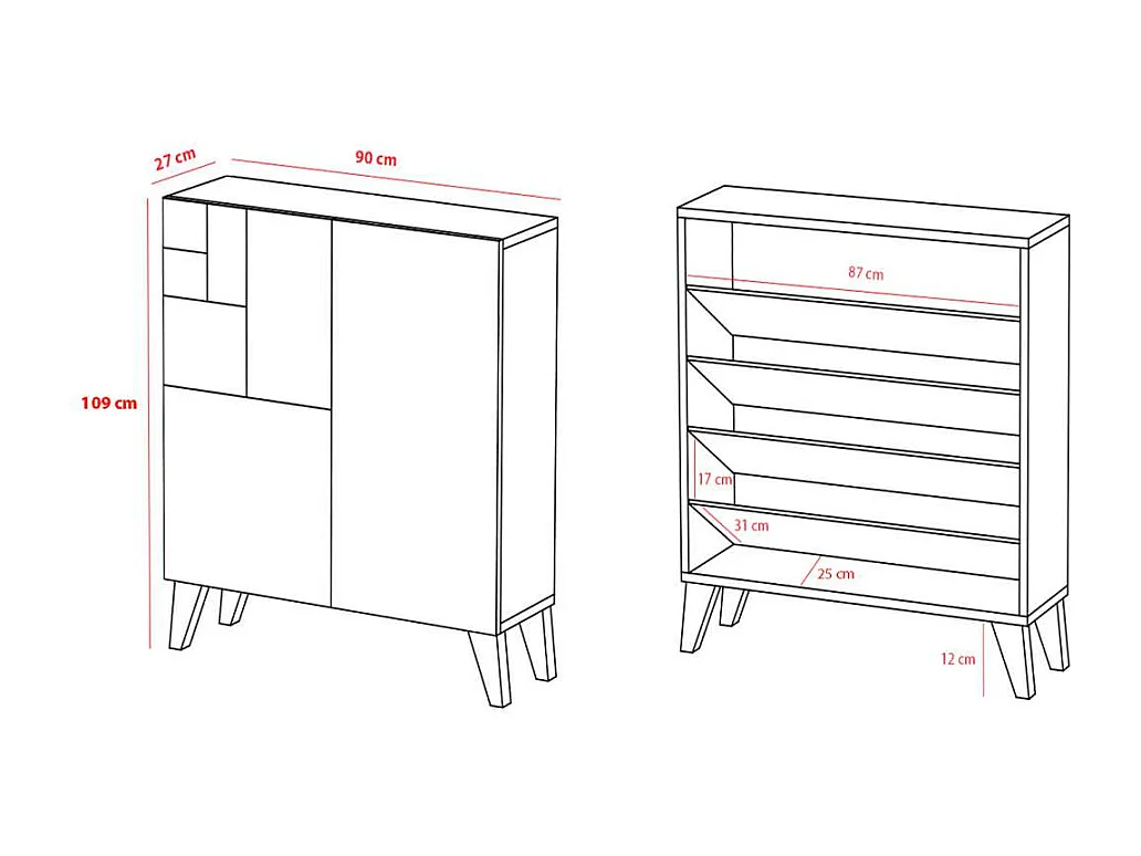 Zapatero 2 puertas modelo 514 acabado roble oscuro , 112x90x27 (alto x ancho x fondo)