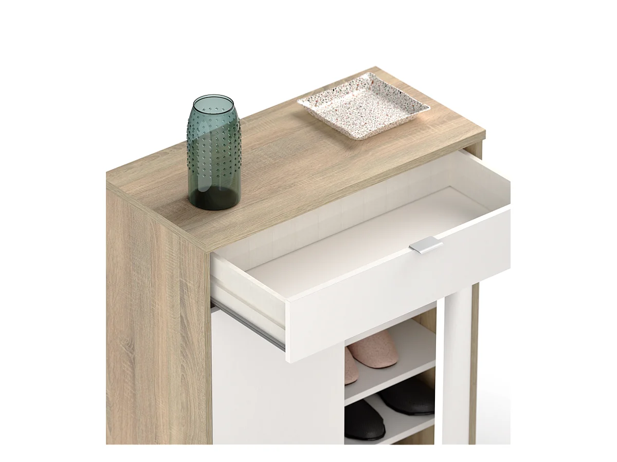 Armario Zapatero o recibidor Berlin en blanco y roble. 75 cm(ancho) 101 cm(altura) 36 cm(f