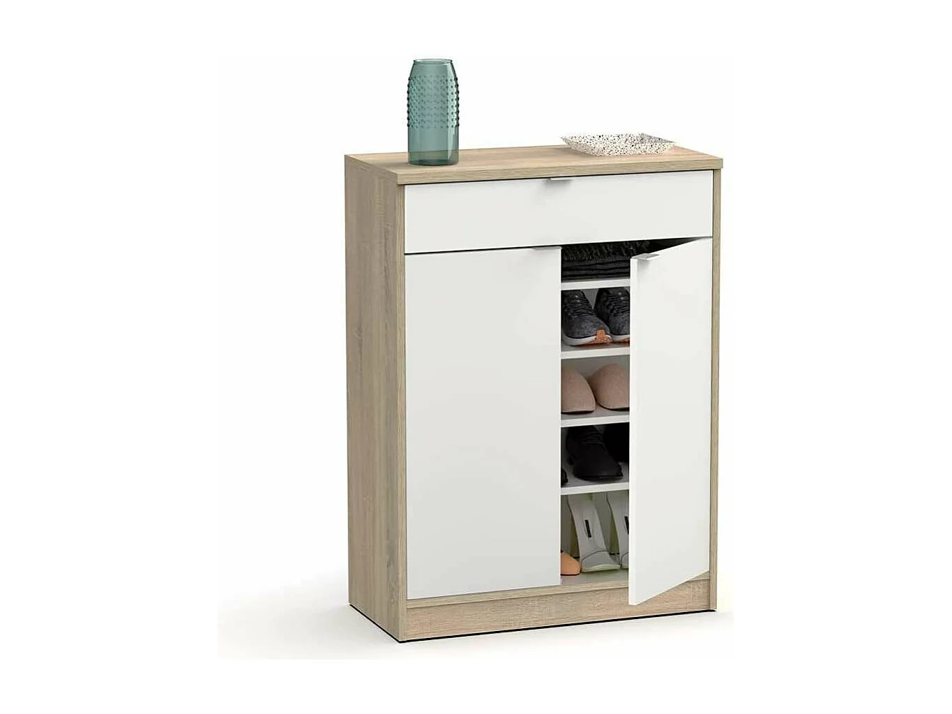 Armario Zapatero o recibidor Berlin en blanco y roble. 75 cm(ancho) 101 cm(altura) 36 cm(f