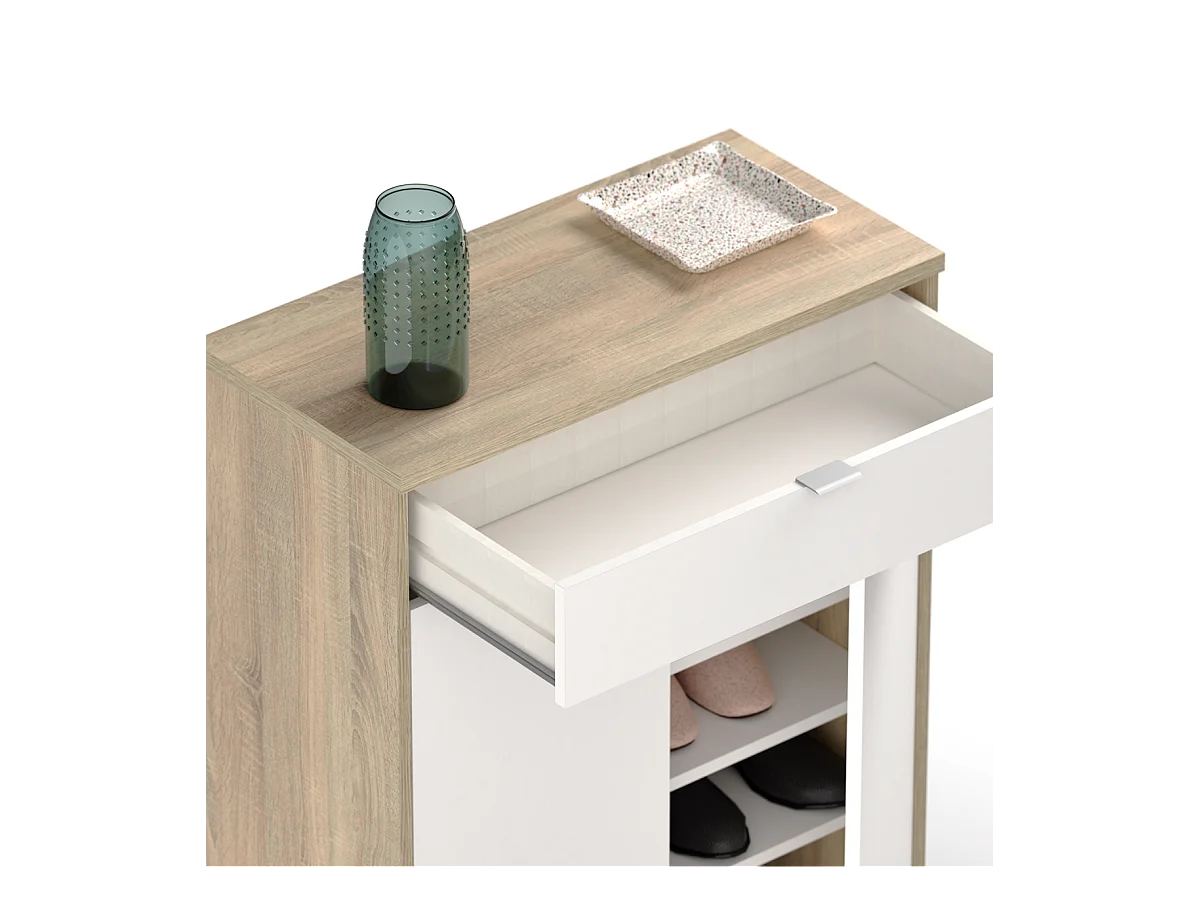 Armario Zapatero o recibidor Berlin en blanco y roble. 75 cm(ancho) 101 cm(altura) 36 cm(f