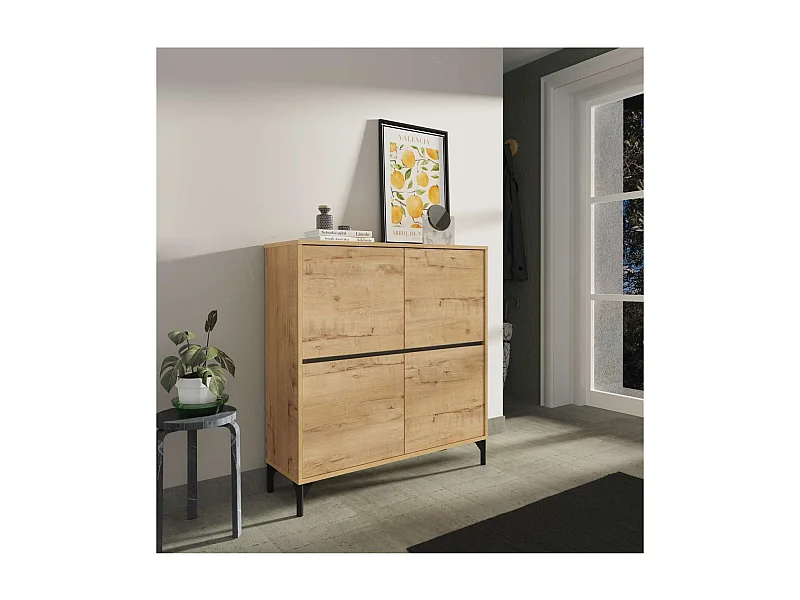 Zapatero 4 puertas Tokio en roble gold. 101cm(ancho) 96.5cm(altura) 33cm(fondo)