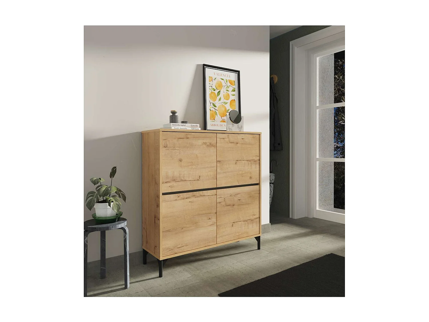 Zapatero 4 puertas Tokio en roble gold. 101cm(ancho) 96.5cm(altura) 33cm(fondo)