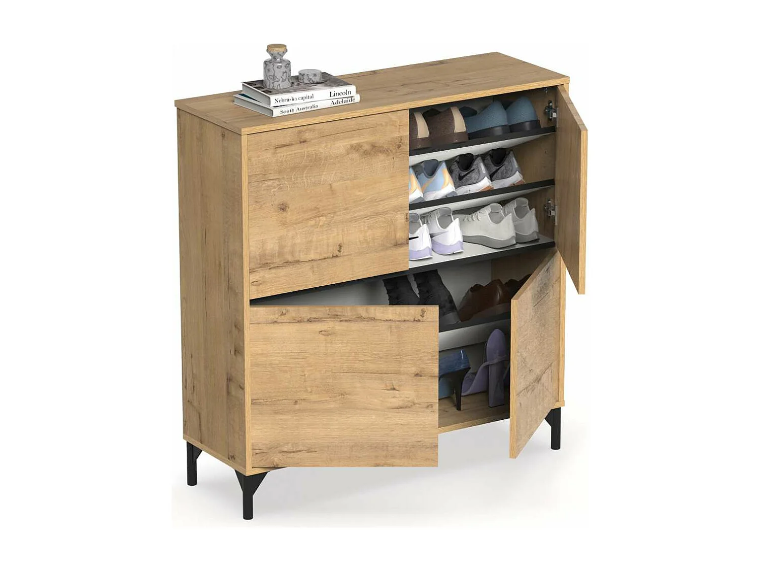 Zapatero 4 puertas Tokio en roble gold. 101cm(ancho) 96.5cm(altura) 33cm(fondo)