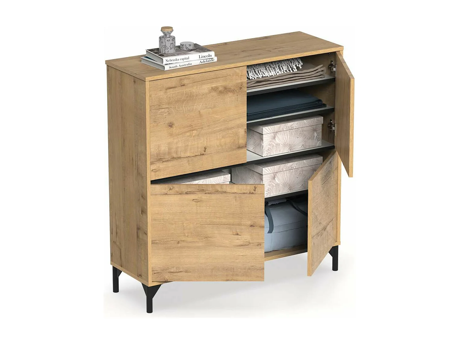 Zapatero 4 puertas Tokio en roble gold. 101cm(ancho) 96.5cm(altura) 33cm(fondo)