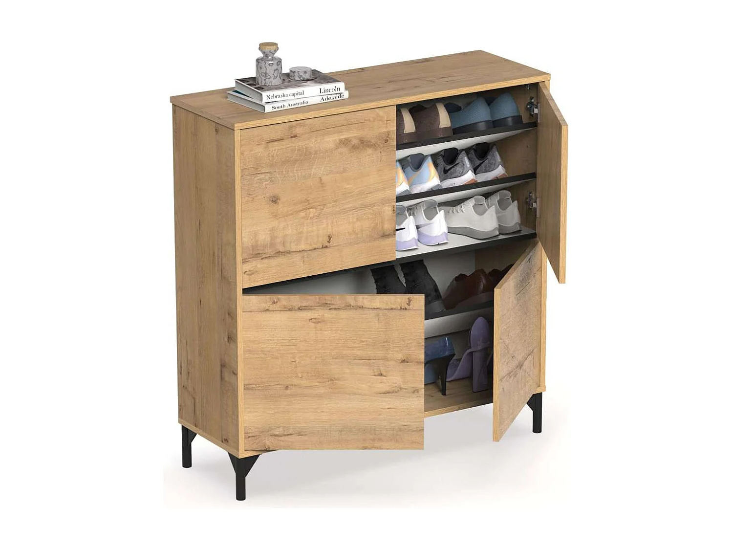 Zapatero 4 puertas Tokio en roble gold. 101cm(ancho) 96.5cm(altura) 33cm(fondo)